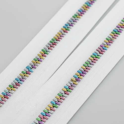 Five Yard Bundles plus 15 Sliders --- #5 Two-Way High-End Zipper Tape --- Bright White with Rainbow