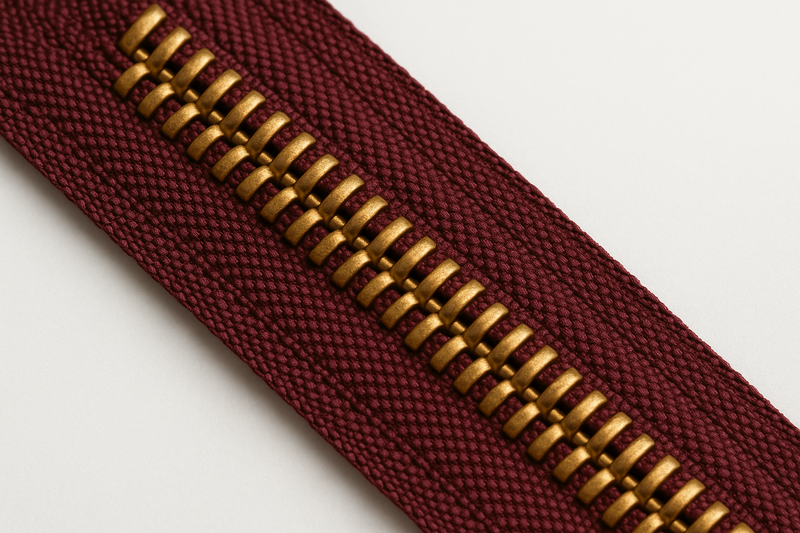 dark cranberry wine zipper tape with corn bronze teeth