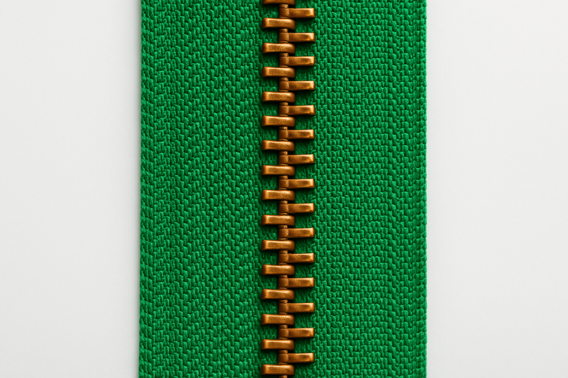 kelly green zipper tape with corn bronze teeth