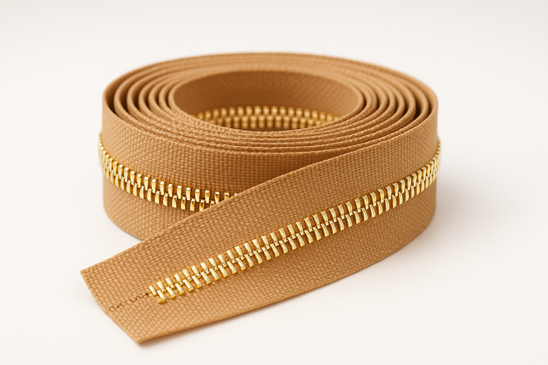 light caramel zipper tape roll with corn light gold shiny teeth
