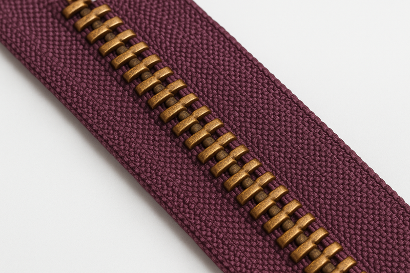 medium mulberry zipper tape with corn bronze teeth