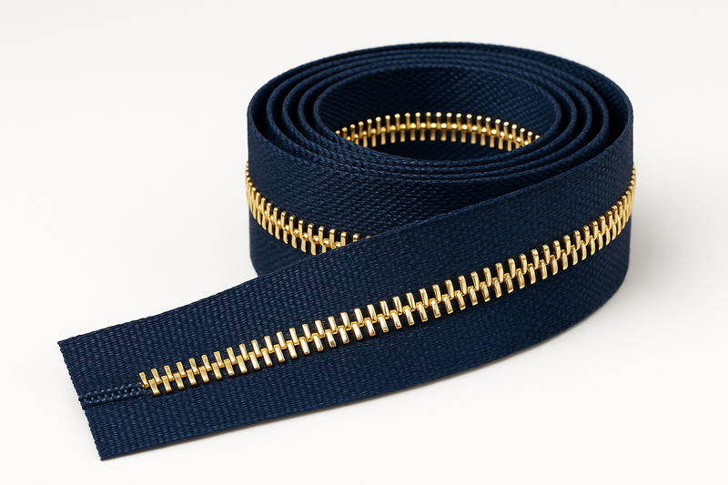midnight blue zipper tape roll with corn light gold shiny teeth