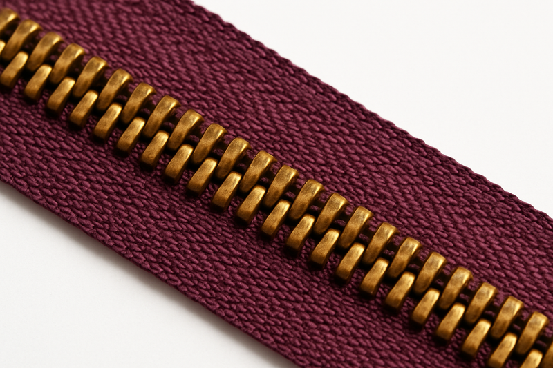 red plum zipper tape with corn bronze teeth
