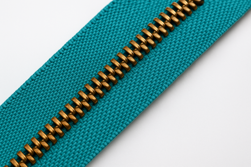Turquoise zipper tape with bronze teeth