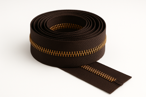 very dark espresso zipper tape role with corn bronze teeth
