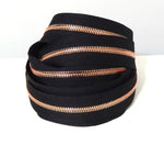 Five Yard Bundles plus 15 Sliders --- #5 Two-Way High-End Zipper Tape --- Black Night with Rose Gold